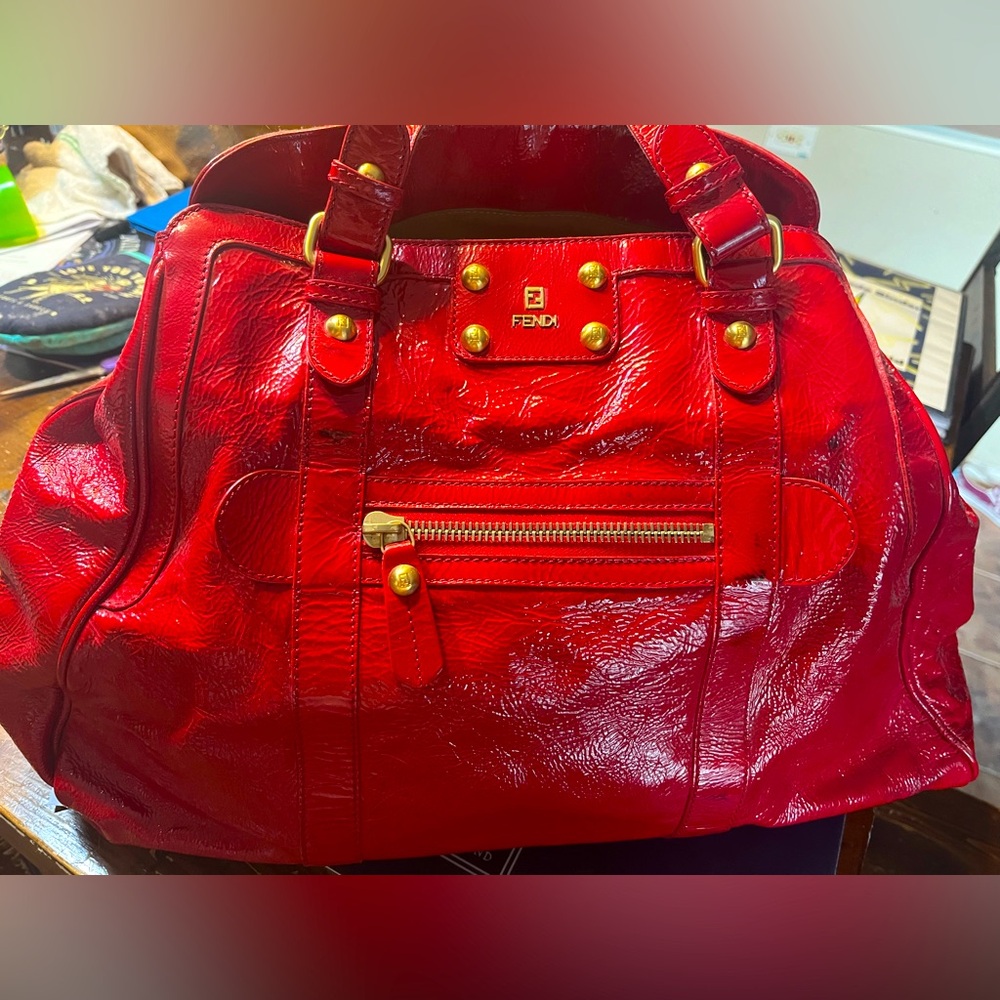 Fendi preloved red patent leather lg bag